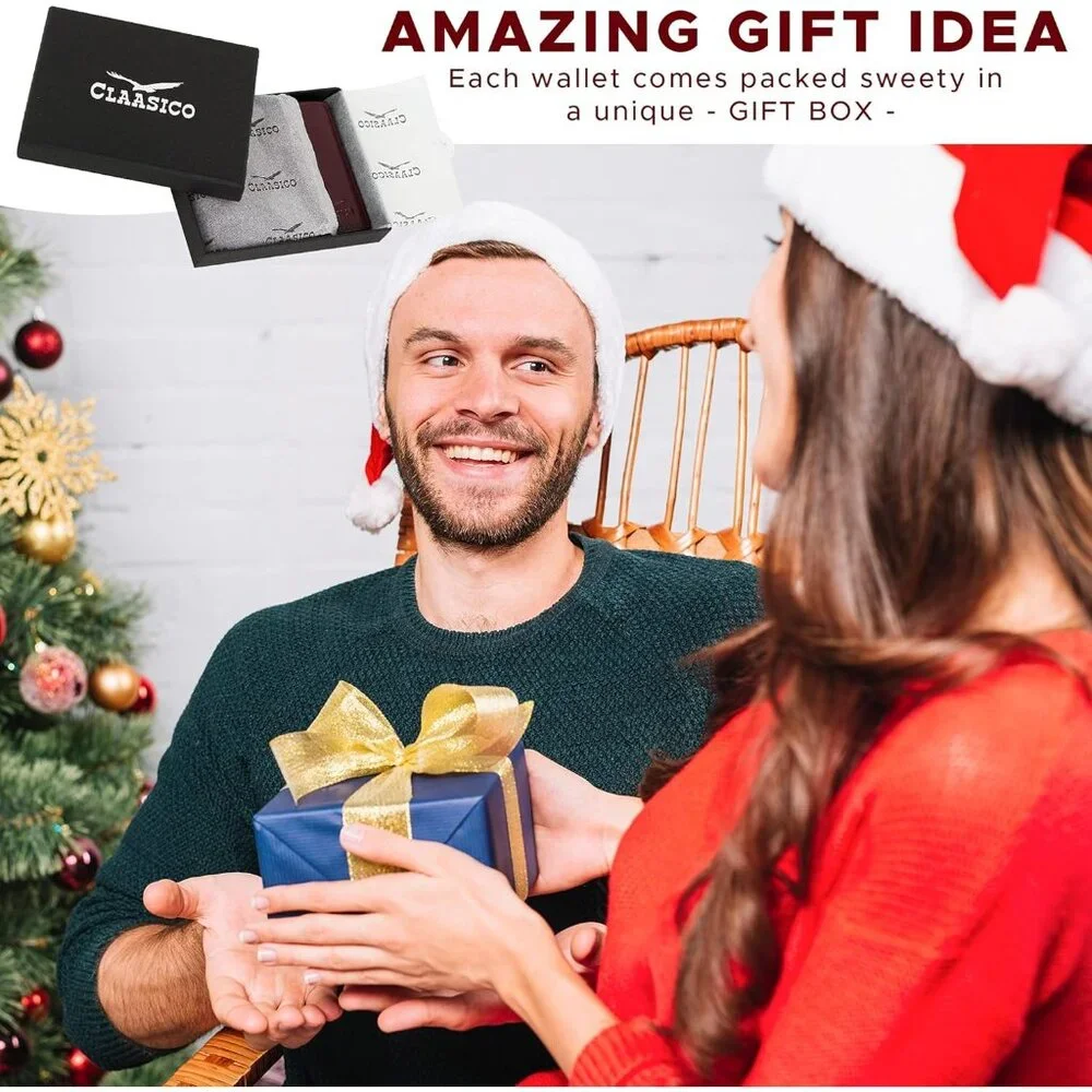 Men’s Red Genuine Leather Slim Bifold RFID Wallet Gift for Men Packed in Stylish